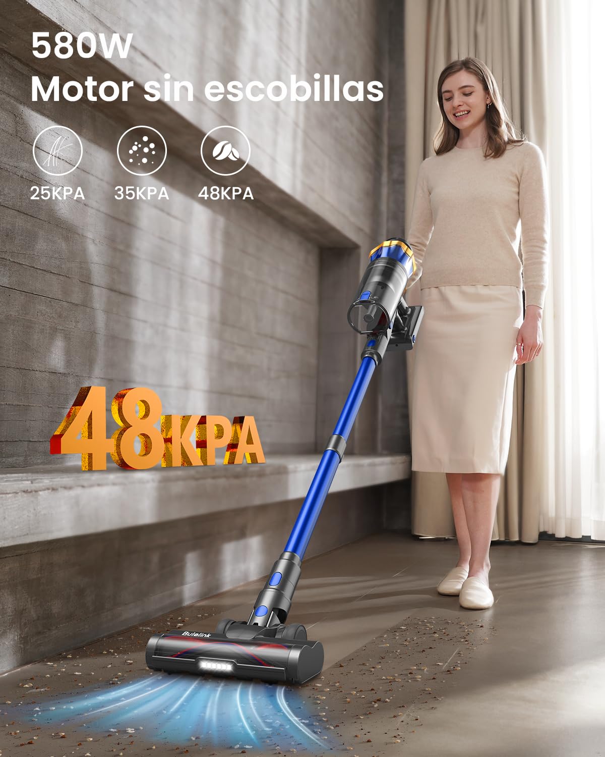 Vacdeal Cordless Vacuum Cleaner 580W – 48kPa, 65-Minute Runtime, LED Touch Display